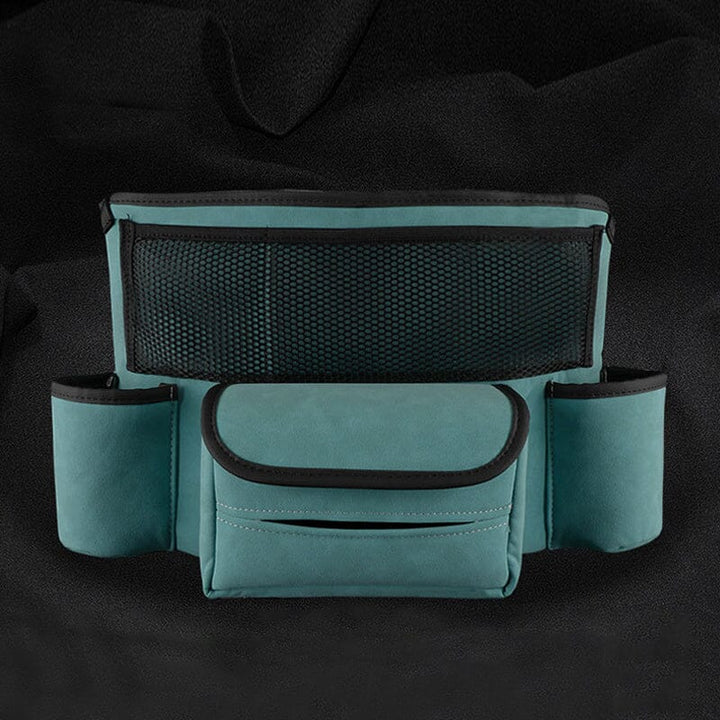 "Elegant läderbilförvaringsficka för säker körning, optimal för handväska och föremål, passar de flesta bilar."