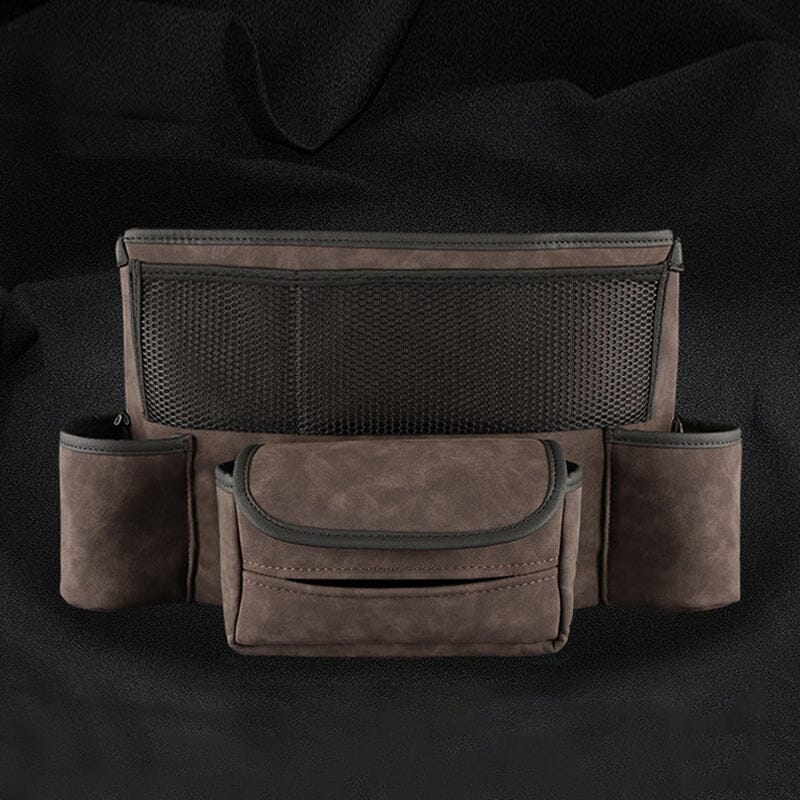 "Elegant läderbilförvaringsficka för säker körning, optimal för handväska och föremål, passar de flesta bilar."