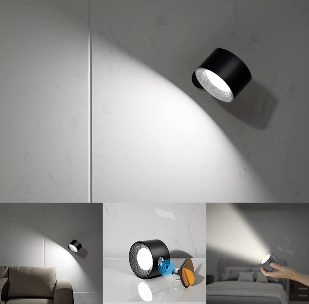"Elegant LED uppladdningsbar vägglampa med stilren design, justerbara ljuslägen och magnetisk fästning i modernt hem."