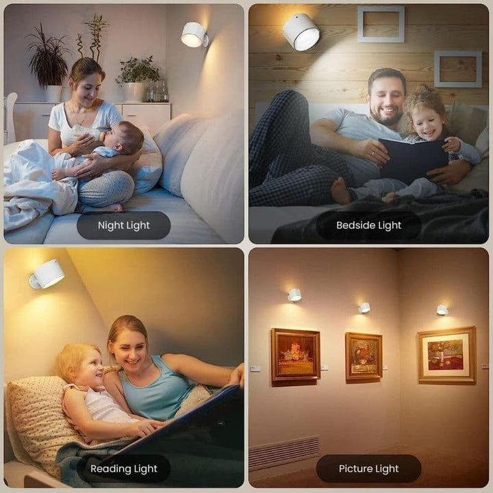 "Elegant LED uppladdningsbar vägglampa med stilren design, justerbara ljuslägen och magnetisk fästning i modernt hem."