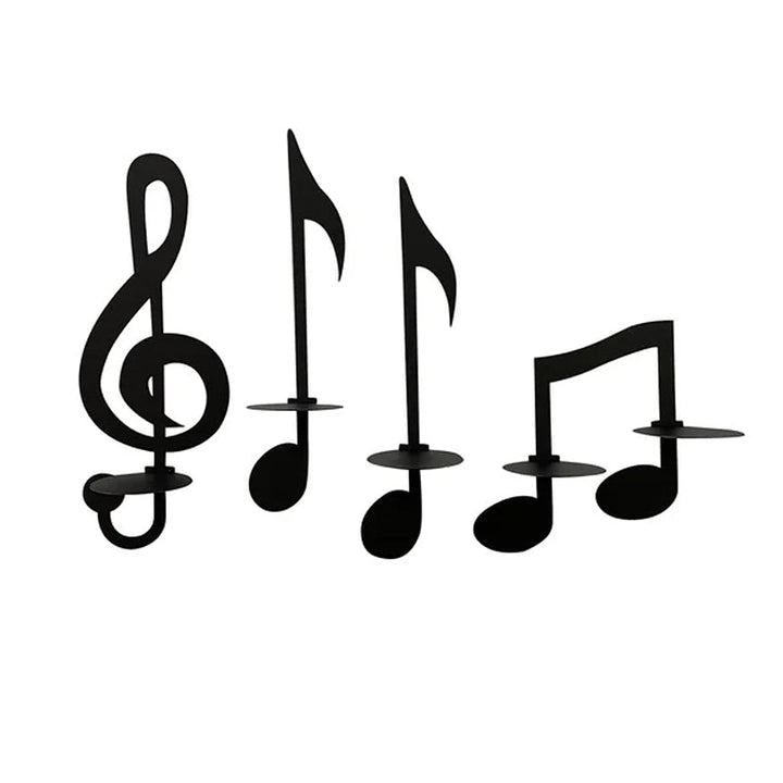 "Elegant svart metall väggmonterad musiknot ljusstake; kombinerar musikinspirerad design med stilfull dekoration."