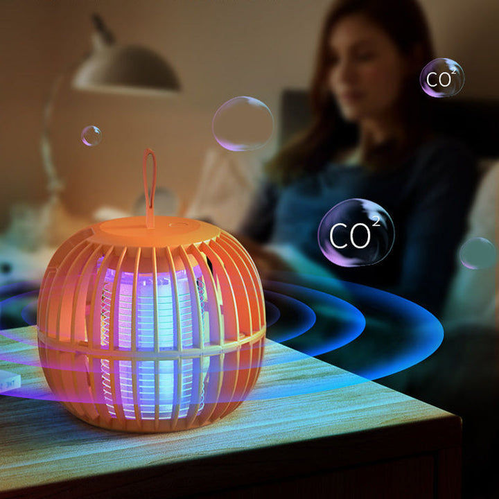 "Elegant, tyst myggdödarlampa med USB-laddning, kompakt design och lila ljusfunktion. Perfekt för bord eller tält."