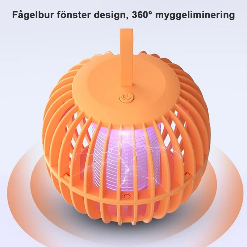 "Elegant, tyst myggdödarlampa med USB-laddning, kompakt design och lila ljusfunktion. Perfekt för bord eller tält."