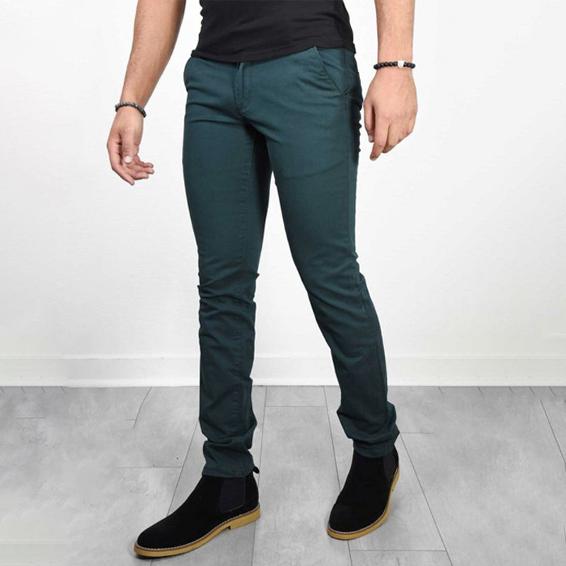 "Eleganta herrbyxor i högkvalitativ bomull i färger kaki, svart, vinröd, perfekt kombination av stil och komfort."