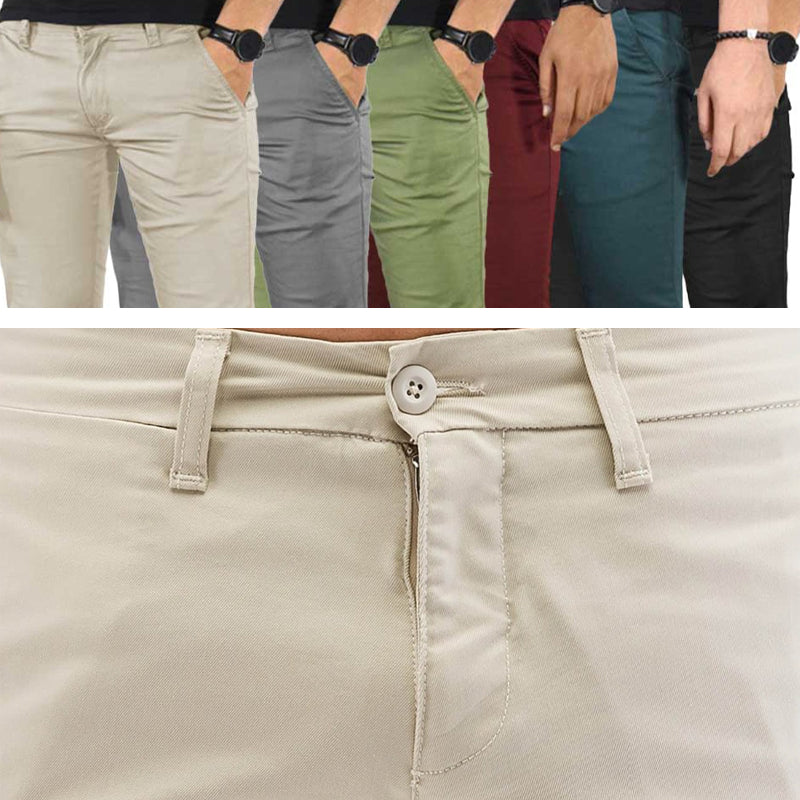 "Eleganta herrbyxor i högkvalitativ bomull i färger kaki, svart, vinröd, perfekt kombination av stil och komfort."