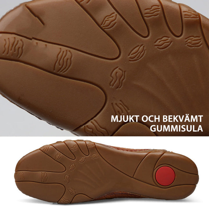 "Eleganta herrskor med krokodilmönster i mjuk kohud, platt häl, gummisula, svart, mörkbrun eller rödbrun färgval."