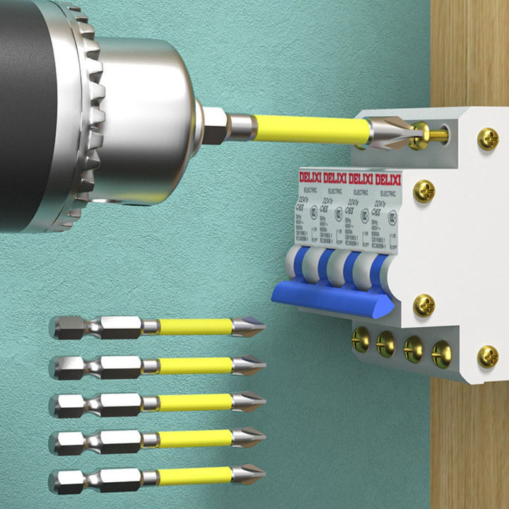 Elektriker skruvmejselbits i S2 stål med kors- och spårhuvud, hög precision och magnetfunktion.