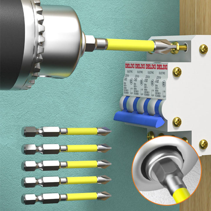 Elektriker skruvmejselbits i S2 stål med kors- och spårhuvud, hög precision och magnetfunktion.