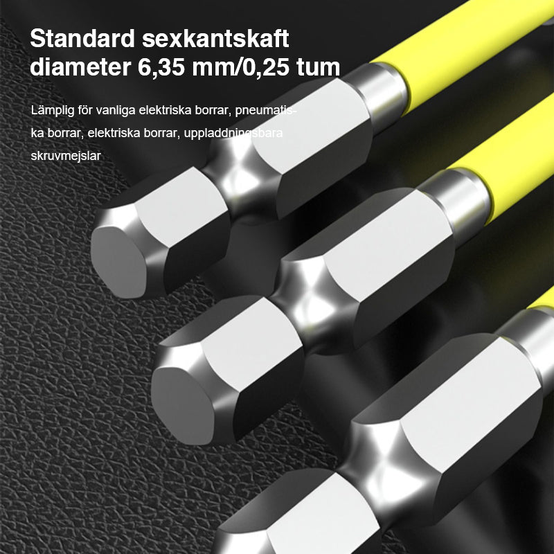 Elektriker skruvmejselbits i S2 stål med kors- och spårhuvud, hög precision och magnetfunktion.