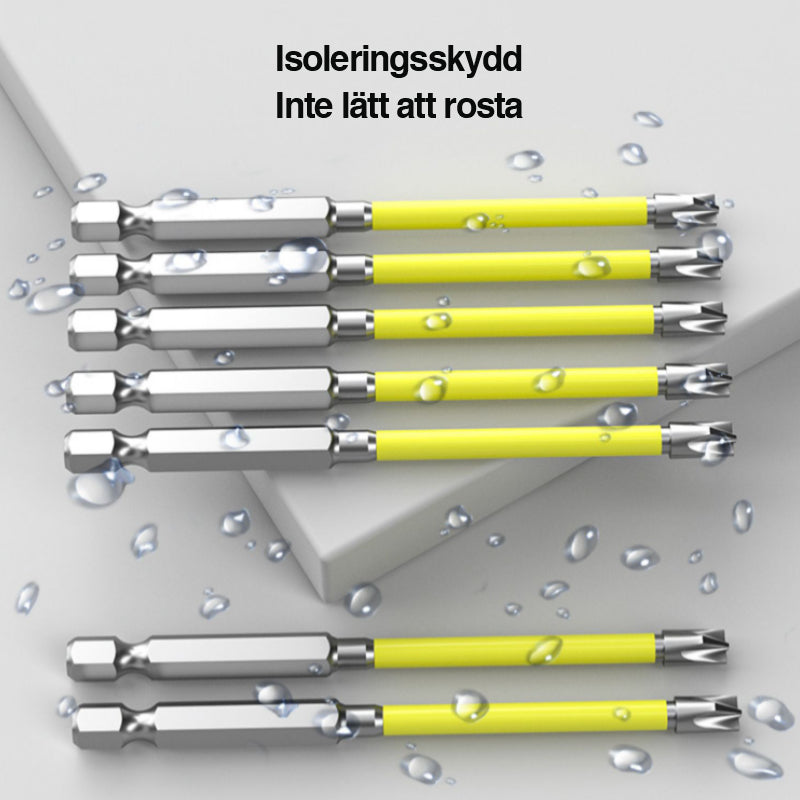 Elektriker skruvmejselbits i S2 stål med kors- och spårhuvud, hög precision och magnetfunktion.