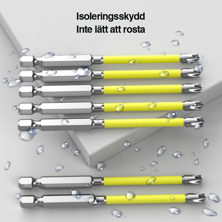 Elektriker skruvmejselbits i S2 stål med kors- och spårhuvud, hög precision och magnetfunktion.
