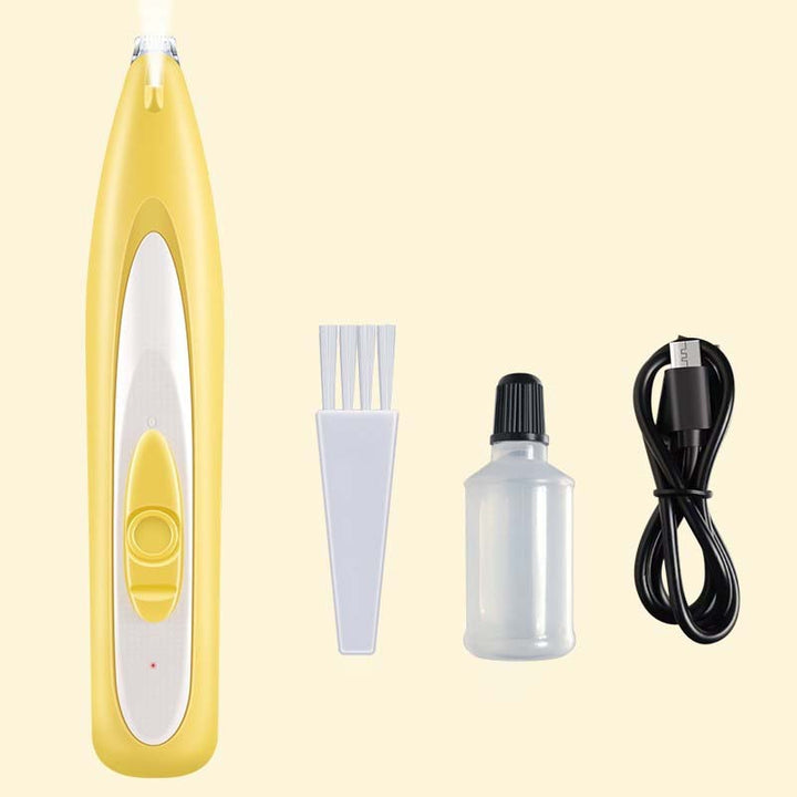 "Elektrisk hundtrimmer med LED och USB-laddning, ergonomisk design, multifunktionella skärare för precisionsgrooming."