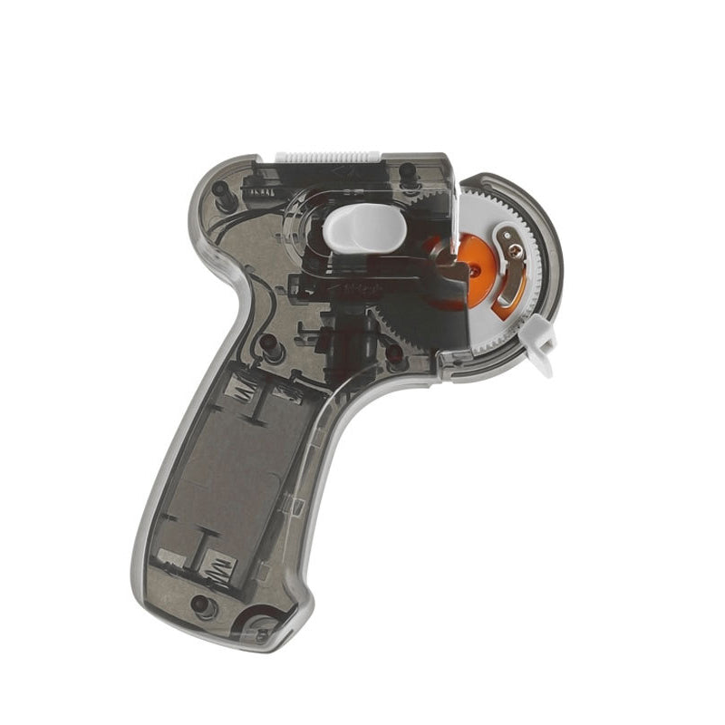 "Elektrisk krokbindningsmaskin i sjöblå, grå färg, med långt handtag och kompakt design för precisionsfiske."