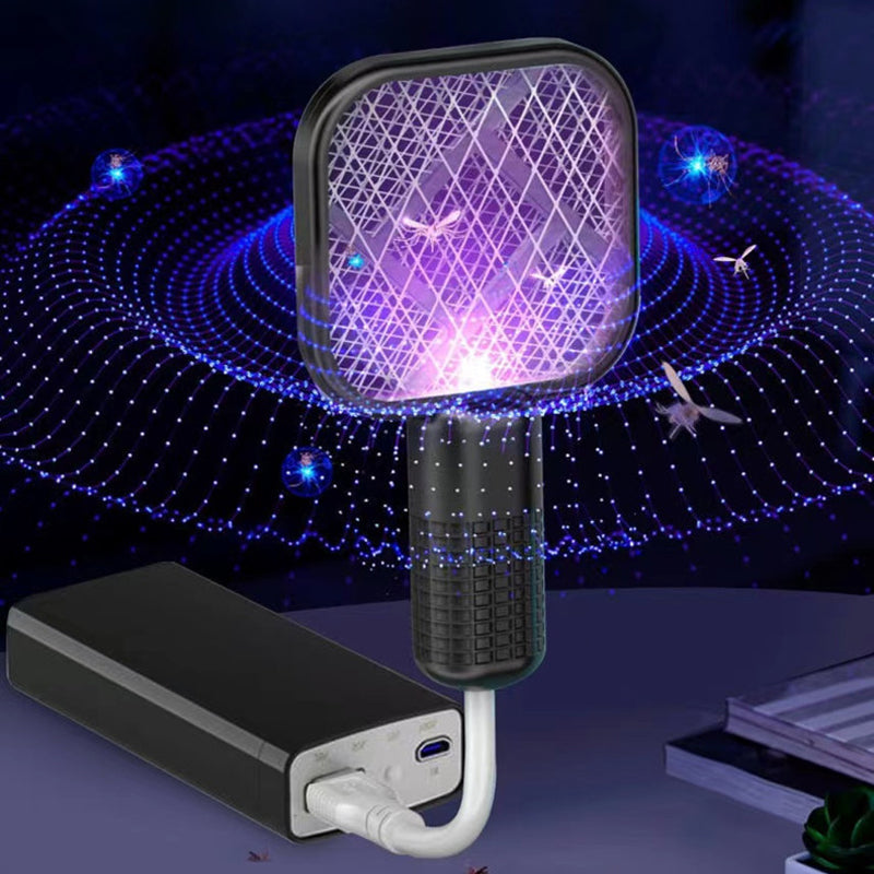 "Elektrisk myggsmällare i svart, vit, rosa, grön för effektiva insektborttagning inomhus/utomhus, stilren design."