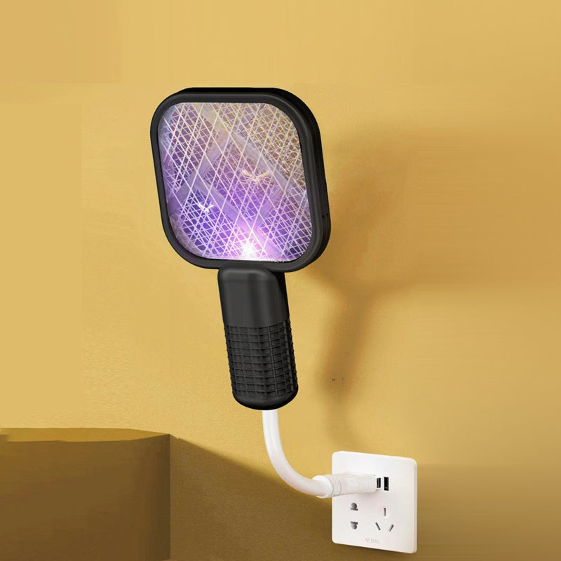 "Elektrisk myggsmällare i svart, vit, rosa, grön för effektiva insektborttagning inomhus/utomhus, stilren design."