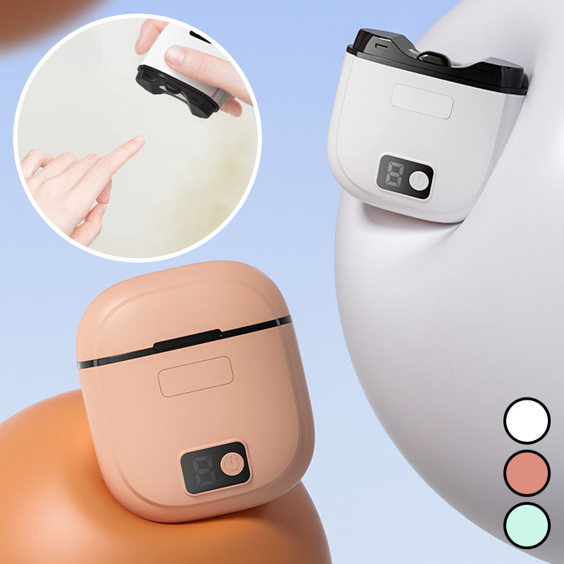 "Elektrisk smart nagelklippare med automatisk trim, 360° roterande blad och integrerad förvaringsbehållare, grön färg."