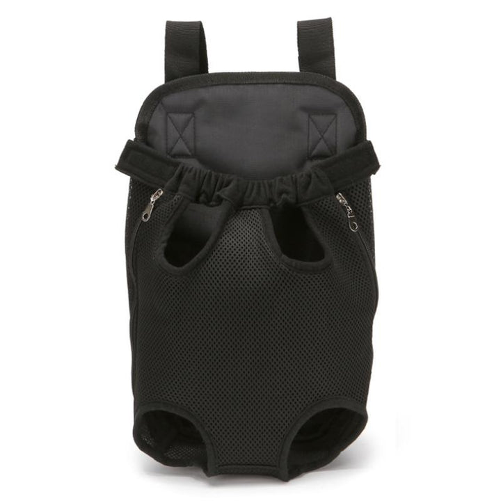 "Ergonomisk husdjursryggsäck med justerbara vadderade remmar, svart nylon och meshventilation för bekväm transport."