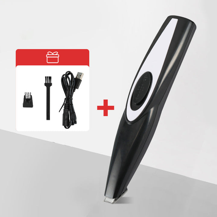 "Ergonomisk mini trimmer för husdjur, kompakt design i svart med säkerhetsblad, perfekt för svåråtkomliga områden."