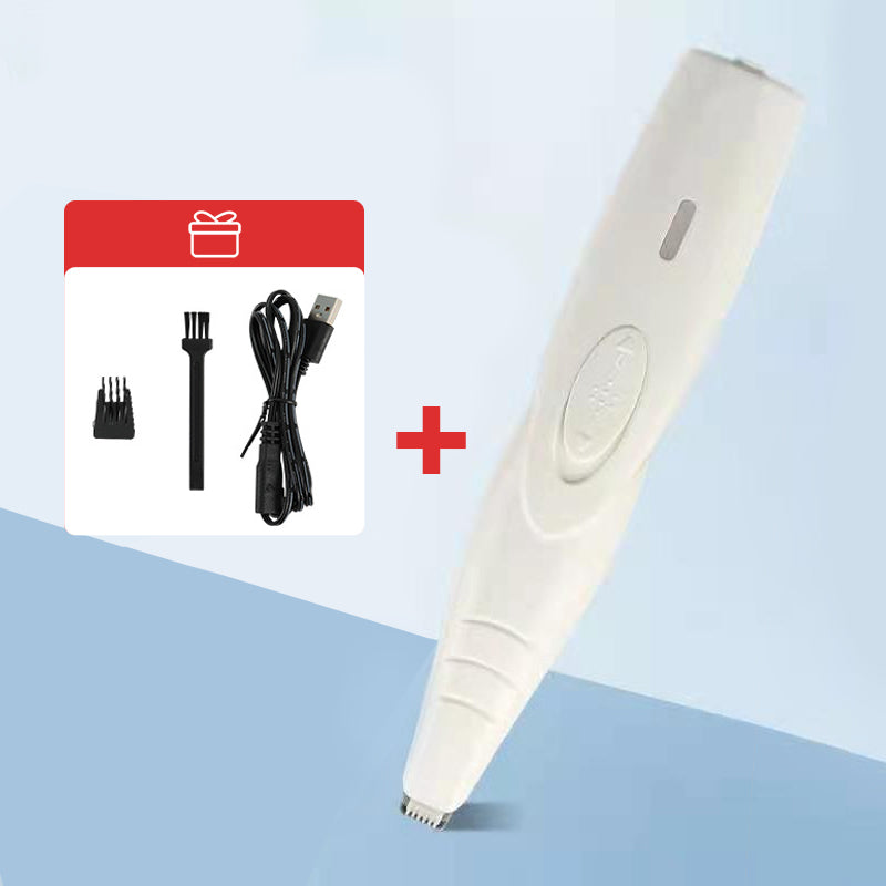 "Ergonomisk mini trimmer för husdjur, kompakt design i svart med säkerhetsblad, perfekt för svåråtkomliga områden."