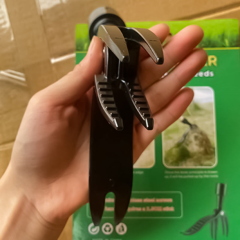 "Ergonomisk ogräsrensare med löstagbar design i rostfritt stål; svart och silver för säker och bekväm trädgårdsskötsel."