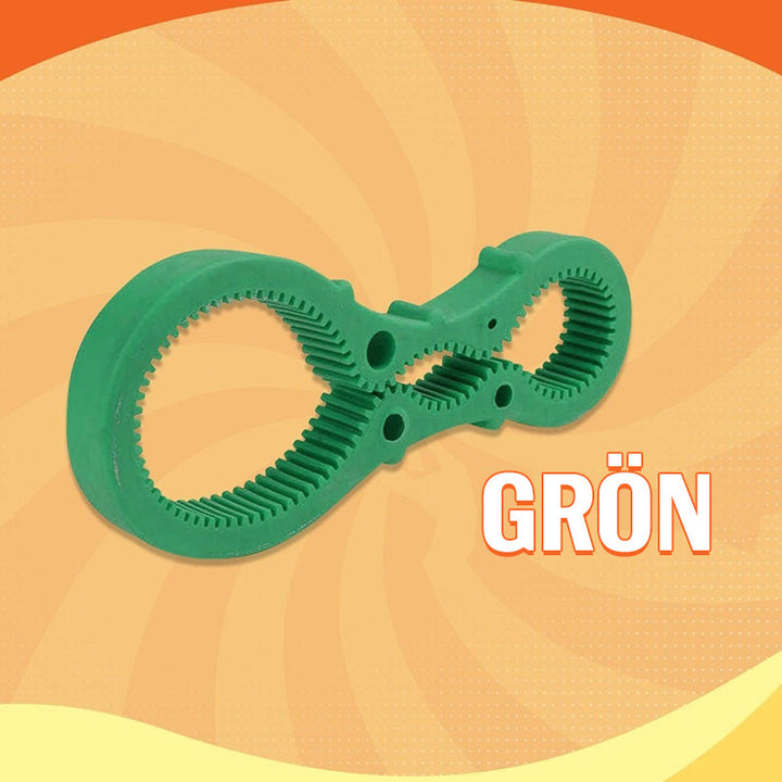 "Ergonomisk Twist Burköppnare i hållbar PVC med justerbart grepp, visar burköppnare i blå, grön och röd."