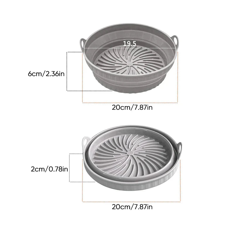 "Färgglad hopfällbar silikon air fryer grillpanna för kök, kvadratisk form, främjar hälsosam och enkel matlagning."