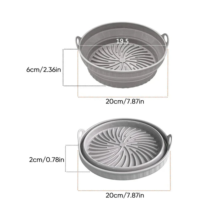 "Färgglad hopfällbar silikon air fryer grillpanna för kök, kvadratisk form, främjar hälsosam och enkel matlagning."