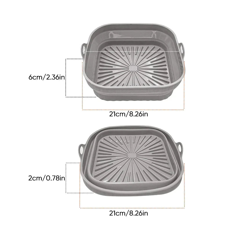 "Färgglad hopfällbar silikon air fryer grillpanna för kök, kvadratisk form, främjar hälsosam och enkel matlagning."