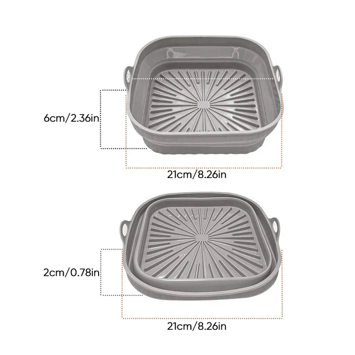 "Färgglad hopfällbar silikon air fryer grillpanna för kök, kvadratisk form, främjar hälsosam och enkel matlagning."