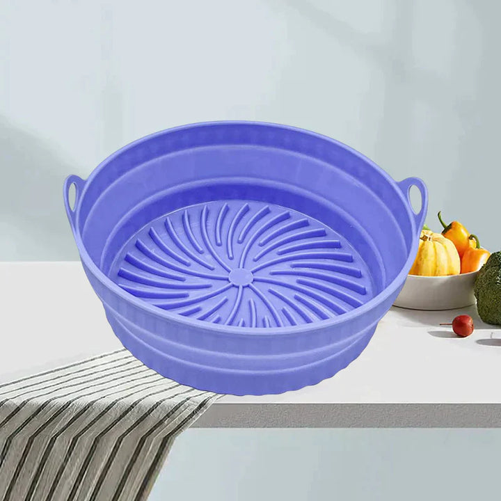 "Färgglad hopfällbar silikon air fryer grillpanna för kök, kvadratisk form, främjar hälsosam och enkel matlagning."