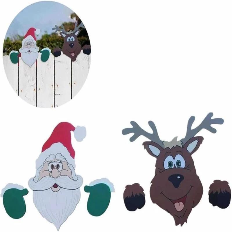"Färgglad julstaketdekoration med älgar och snögubbar för utomhusbruk, ger trädgården festlig julstämning."