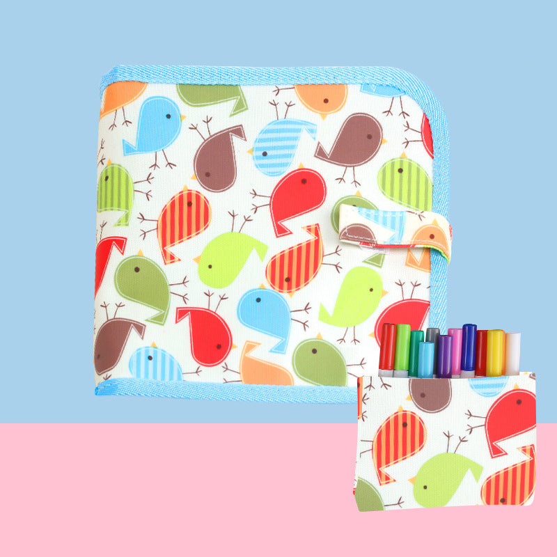 "Färgglad magisk ritbok för barn, med 12 tvättbara kritor, uppmuntrar kreativitet och är bärbar för resor."