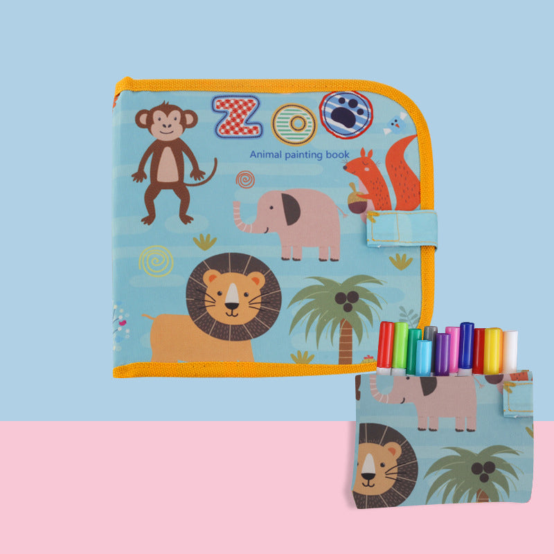 "Färgglad magisk ritbok för barn, med 12 tvättbara kritor, uppmuntrar kreativitet och är bärbar för resor."