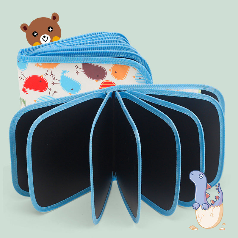 "Färgglad magisk ritbok för barn, med 12 tvättbara kritor, uppmuntrar kreativitet och är bärbar för resor."