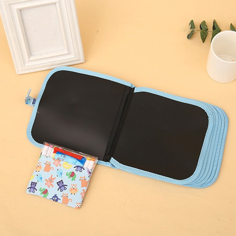 "Färgglad magisk ritbok för barn, med 12 tvättbara kritor, uppmuntrar kreativitet och är bärbar för resor."