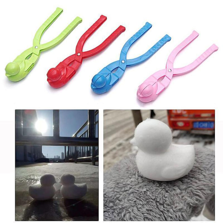 "Färgglad Snow Duck barnlekform i plast för snö och sand, ergonomisk design för enkel formning av ankor utomhus."
