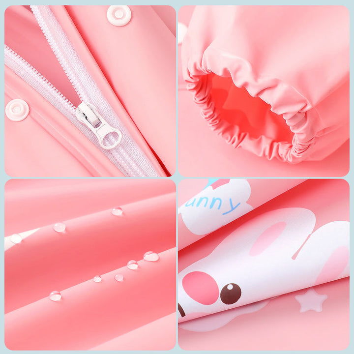 "Färgglad vattentät barnregnjacka med lekfullt mönster, inklusive enhörningar, perfekt för äventyrliga regniga dagar."