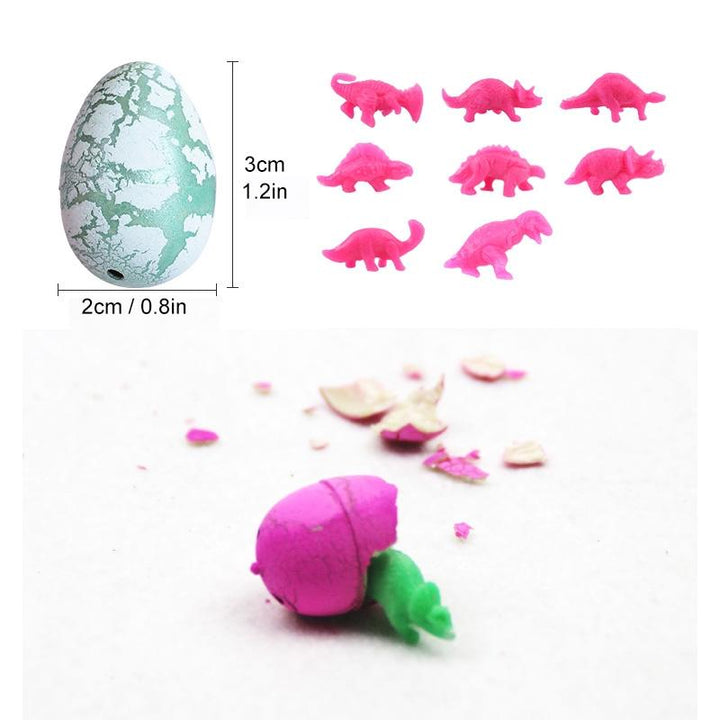 Färgglada dinosaurieägg för barn, spricker i vatten till figurer, pedagogisk leksak inom påsklekar och lärande.