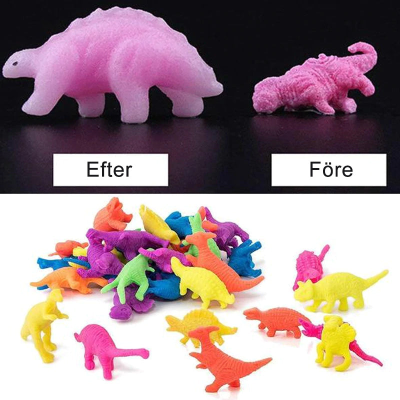 Färgglada dinosaurieägg för barn, spricker i vatten till figurer, pedagogisk leksak inom påsklekar och lärande.