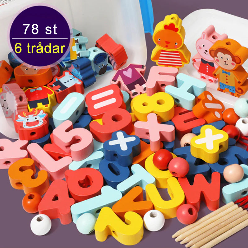 "Färgglada träpärlor för barn, olika former och färger, främjar lärande och kreativ lek, pedagogiskt leksaksset."