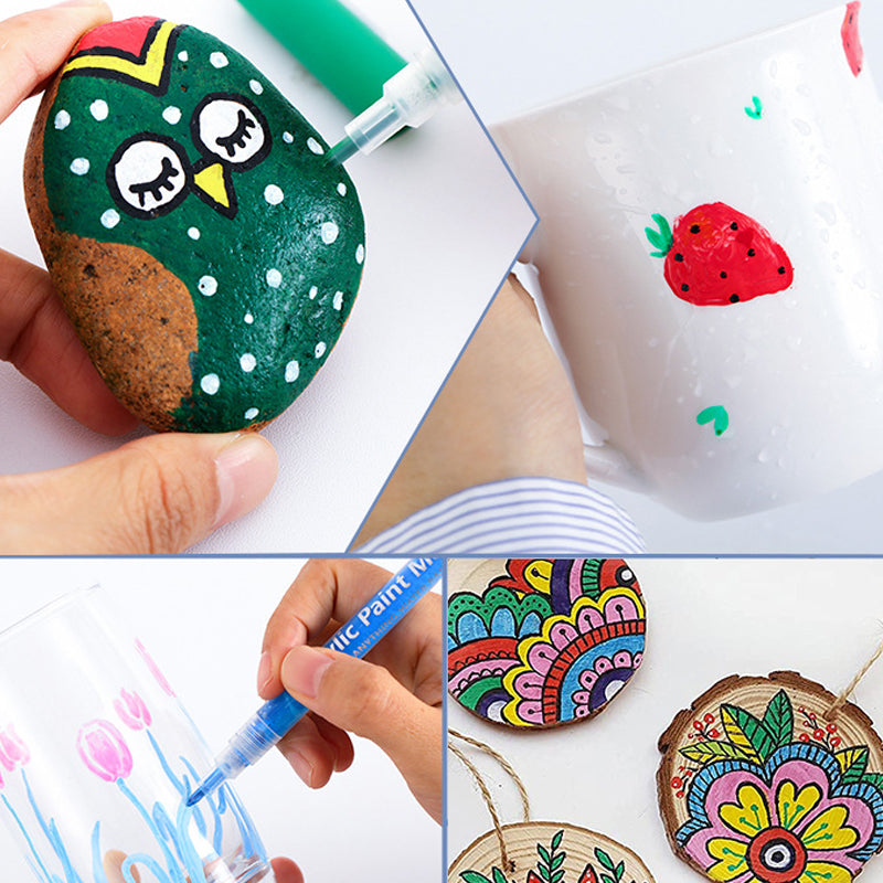 "Färgglatt akrylfärg penselset för konstnärer, inkluderar snabbttorkande och blandbara färger i olika texturer och former."