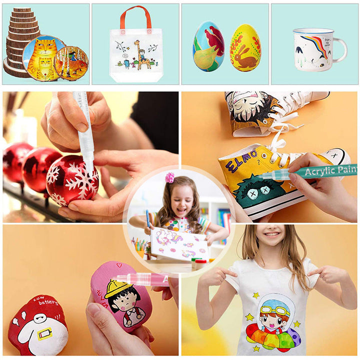 "Färgglatt akrylfärg penselset för konstnärer, inkluderar snabbttorkande och blandbara färger i olika texturer och former."