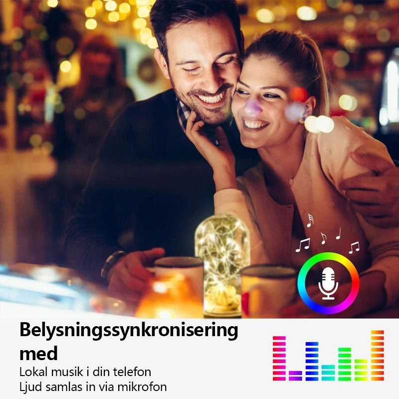 "Färggranna LED strånglampor utomhus, appstyrda, levande ljusdisplayer för jul och fest, atmosfärskapande trädgårdslampor."