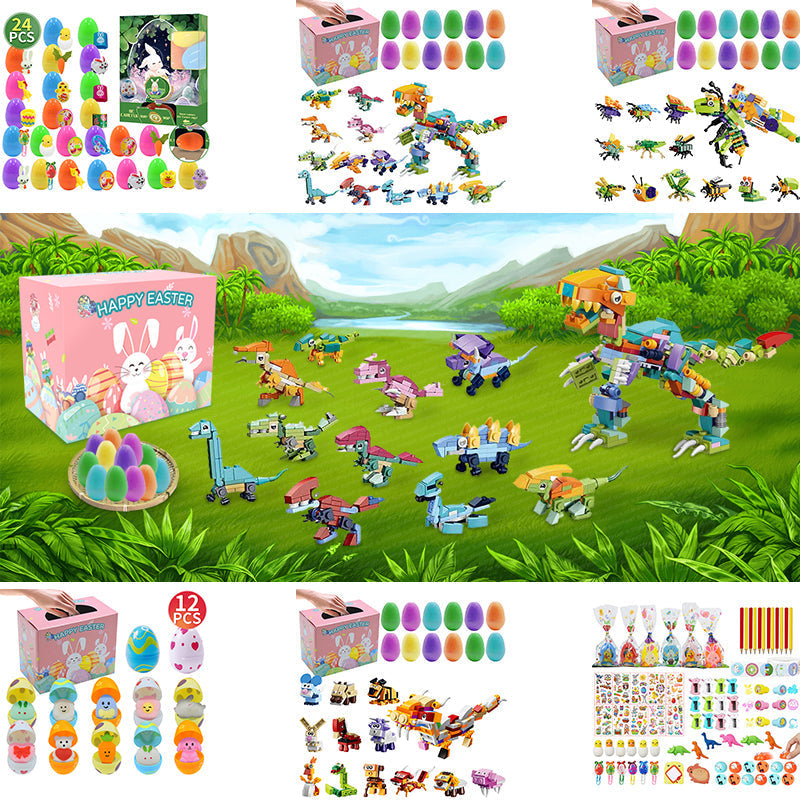 Färggranna påskägg fyllda med leksaker för barn, perfekta för påskjakt och festligheter. Säker och glädjefylld design.