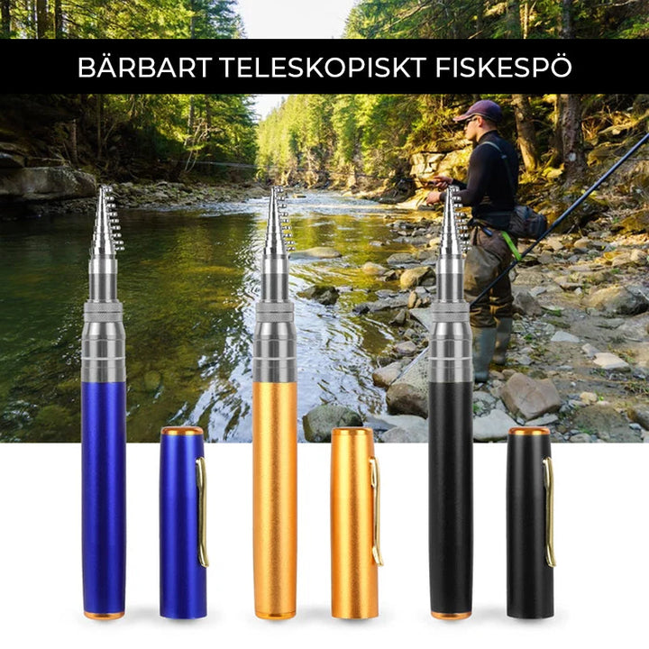 "Fickformat fiskespö för sport och utomhus, kompakt design, bärbart, korrosionsbeständigt med justerbara handtag."
