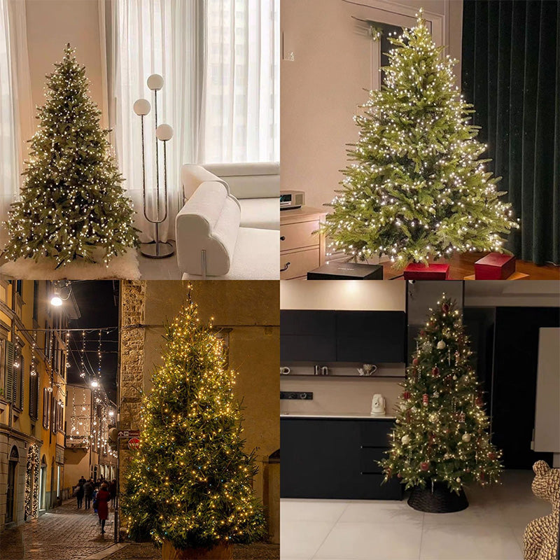 "Fjärrstyrt LED-julgransljusband med stjärnhimmel, blinkande stjärnor på flexibel tråd, skapar magisk julbelysning."