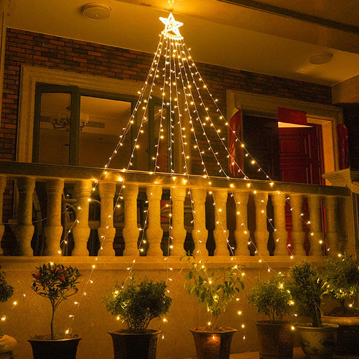 "Flerfärgade solcellsjulgransljus med stjärna, utomhus, IP44 vattentät, för en magisk trädgård."