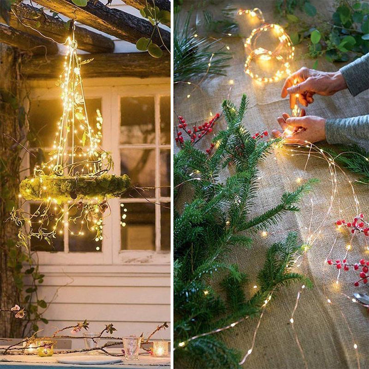 "Flexibla Firefly-lampor med böjbar koppartråd och varmvita mikro-LED för stämningsfull inomhus- och utomhusbelysning."