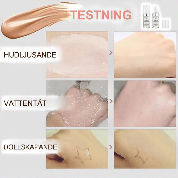 "Flytande färgskiftande foundation för mogen hud, jämn naturlig finish, 30 ml flaska, SPF15 skydd"
