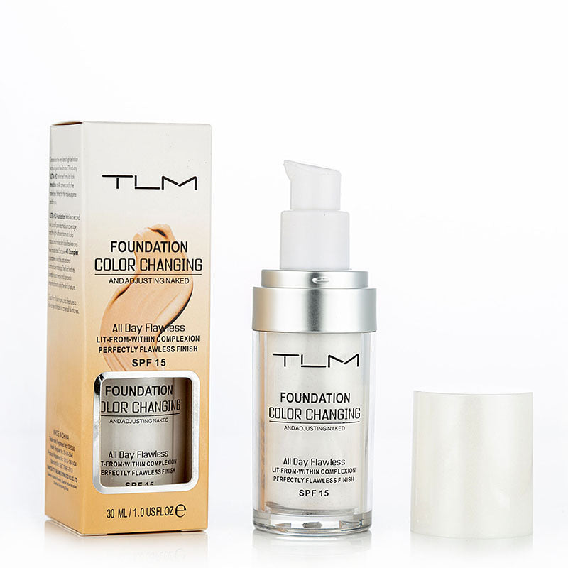 "Flytande färgskiftande foundation för mogen hud, jämn naturlig finish, 30 ml flaska, SPF15 skydd"